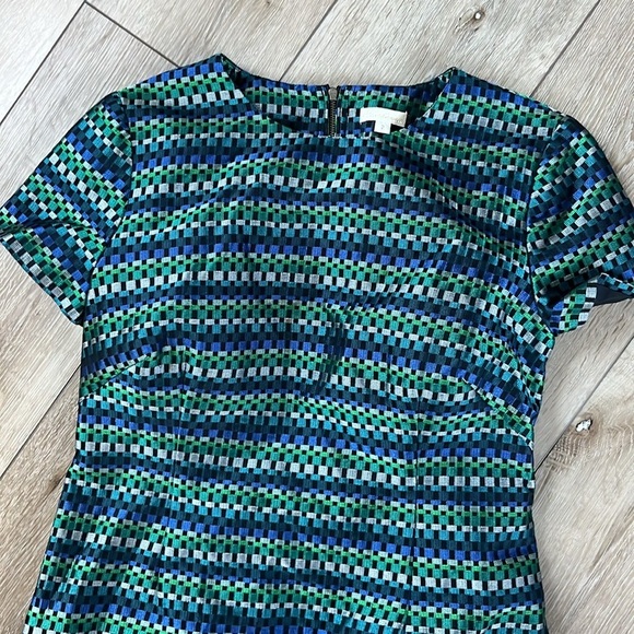 Shoshanna Take Notes Shift Dress Blue Green Patterned 
Short Sleeves - Picture 3 of 11